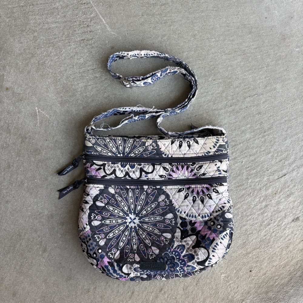 Vera Bradley Midnight Blues Triple Zip Hipster Crossbody bag Purse Quilted